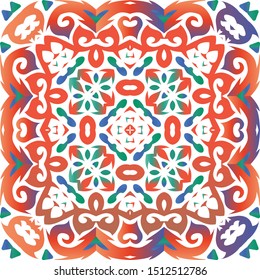 Ornamental talavera mexico tiles decor. Vector seamless pattern frame. Hand drawn design. Red gorgeous flower folk print for linens, smartphone cases, scrapbooking, bags or T-shirts.