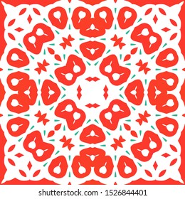 Ornamental talavera mexico tiles decor. Minimal design. Vector seamless pattern texture. Red gorgeous flower folk print for linens, smartphone cases, scrapbooking, bags or T-shirts.