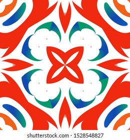 Ornamental talavera mexico tiles decor. Vector seamless pattern frame. Bathroom design. Red gorgeous flower folk print for linens, smartphone cases, scrapbooking, bags or T-shirts.