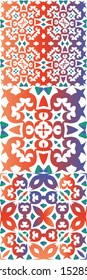 Ornamental talavera mexico tiles decor. Set of vector seamless patterns. Bathroom design. Red gorgeous flower folk prints for linens, smartphone cases, scrapbooking, bags or T-shirts.