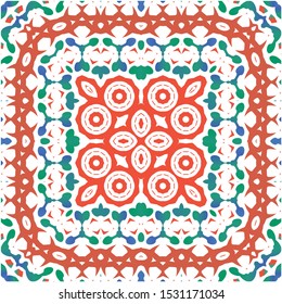 Ornamental talavera mexico tiles decor. Creative design. Vector seamless pattern elements. Red gorgeous flower folk print for linens, smartphone cases, scrapbooking, bags or T-shirts.