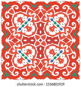 Ornamental talavera mexico tiles decor. Creative design. Vector seamless pattern elements. Red gorgeous flower folk print for linens, smartphone cases, scrapbooking, bags or T-shirts.