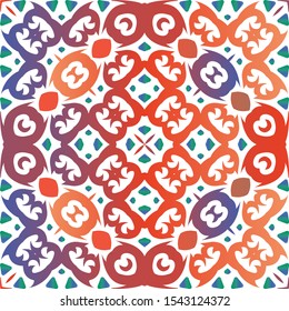 Ornamental talavera mexico tiles decor. Geometric design. Vector seamless pattern template. Red gorgeous flower folk print for linens, smartphone cases, scrapbooking, bags or T-shirts.