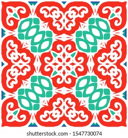Ornamental talavera mexico tiles decor. Vector seamless pattern collage. Kitchen design. Red gorgeous flower folk print for linens, smartphone cases, scrapbooking, bags or T-shirts.