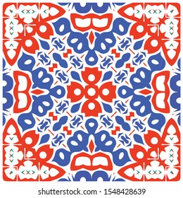 Ornamental talavera mexico tiles decor. Kitchen design. Vector seamless pattern poster. Red gorgeous flower folk print for linens, smartphone cases, scrapbooking, bags or T-shirts.