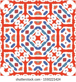 Ornamental talavera mexico tiles decor. Minimal design. Vector seamless pattern poster. Red gorgeous flower folk print for linens, smartphone cases, scrapbooking, bags or T-shirts.