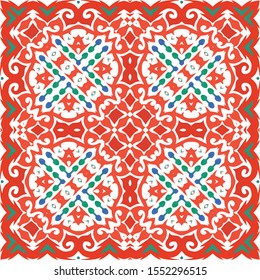 Ornamental talavera mexico tiles decor. Creative design. Vector seamless pattern elements. Red gorgeous flower folk print for linens, smartphone cases, scrapbooking, bags or T-shirts.