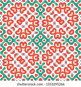 Ornamental talavera mexico tiles decor. Vector seamless pattern poster. Kitchen design. Red gorgeous flower folk print for linens, smartphone cases, scrapbooking, bags or T-shirts.