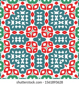 Ornamental talavera mexico tiles decor. Kitchen design. Vector seamless pattern poster. Red gorgeous flower folk print for linens, smartphone cases, scrapbooking, bags or T-shirts.