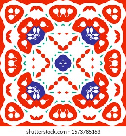 Ornamental talavera mexico tiles decor. Minimal design. Vector seamless pattern texture. Red gorgeous flower folk print for linens, smartphone cases, scrapbooking, bags or T-shirts.