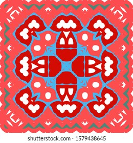 Ornamental talavera mexico tiles decor. Vector seamless pattern collage. Kitchen design. Red gorgeous flower folk print for linens, smartphone cases, scrapbooking, bags or T-shirts.
