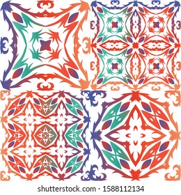 Ornamental talavera mexico tiles decor. Collection of vector seamless patterns. Hand drawn design. Red gorgeous flower folk prints for linens, smartphone cases, scrapbooking, bags or T-shirts.