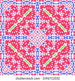 Ornamental talavera mexico tiles decor. Modern design. Vector seamless pattern template. Red gorgeous flower folk print for linens, smartphone cases, scrapbooking, bags or T-shirts.