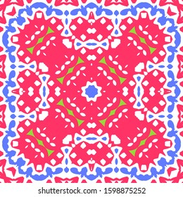 Ornamental talavera mexico tiles decor. Modern design. Vector seamless pattern template. Red gorgeous flower folk print for linens, smartphone cases, scrapbooking, bags or T-shirts.