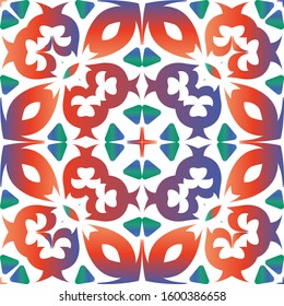 Ornamental talavera mexico tiles decor. Vector seamless pattern flyer. Colored design. Red gorgeous flower folk print for linens, smartphone cases, scrapbooking, bags or T-shirts.