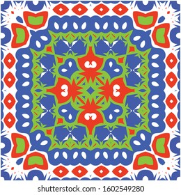 Ornamental talavera mexico tiles decor. Kitchen design. Vector seamless pattern poster. Red gorgeous flower folk print for linens, smartphone cases, scrapbooking, bags or T-shirts.