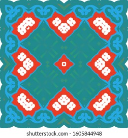 Ornamental talavera mexico tiles decor. Vector seamless pattern collage. Kitchen design. Red gorgeous flower folk print for linens, smartphone cases, scrapbooking, bags or T-shirts.