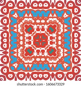 Ornamental talavera mexico tiles decor. Kitchen design. Vector seamless pattern poster. Red gorgeous flower folk print for linens, smartphone cases, scrapbooking, bags or T-shirts.