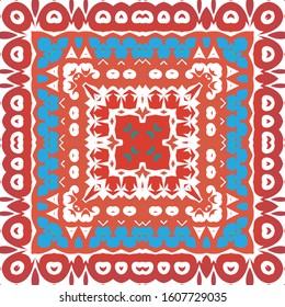 Ornamental talavera mexico tiles decor. Kitchen design. Vector seamless pattern poster. Red gorgeous flower folk print for linens, smartphone cases, scrapbooking, bags or T-shirts.