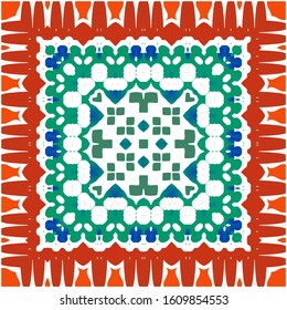 Ornamental talavera mexico tiles decor. Modern design. Vector seamless pattern template. Red gorgeous flower folk print for linens, smartphone cases, scrapbooking, bags or T-shirts.