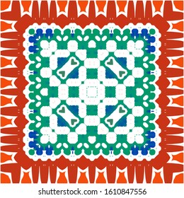 Ornamental talavera mexico tiles decor. Modern design. Vector seamless pattern template. Red gorgeous flower folk print for linens, smartphone cases, scrapbooking, bags or T-shirts.