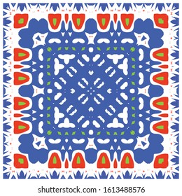 Ornamental talavera mexico tiles decor. Kitchen design. Vector seamless pattern poster. Red gorgeous flower folk print for linens, smartphone cases, scrapbooking, bags or T-shirts.