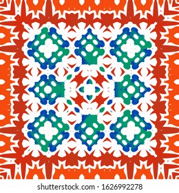 Ornamental talavera mexico tiles decor. Modern design. Vector seamless pattern template. Red gorgeous flower folk print for linens, smartphone cases, scrapbooking, bags or T-shirts.