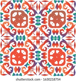 Ornamental talavera mexico tiles decor. Vector seamless pattern flyer. Stylish design. Red gorgeous flower folk print for linens, smartphone cases, scrapbooking, bags or T-shirts.
