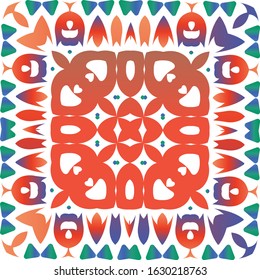 Ornamental talavera mexico tiles decor. Vector seamless pattern flyer. Graphic design. Red gorgeous flower folk print for linens, smartphone cases, scrapbooking, bags or T-shirts.