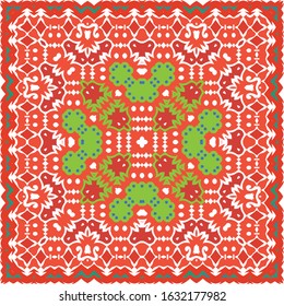 Ornamental talavera mexico tiles decor. Creative design. Vector seamless pattern elements. Red gorgeous flower folk print for linens, smartphone cases, scrapbooking, bags or T-shirts.