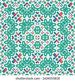 Ornamental talavera mexico tiles decor. Graphic design. Vector seamless pattern flyer. Red gorgeous flower folk print for linens, smartphone cases, scrapbooking, bags or T-shirts.