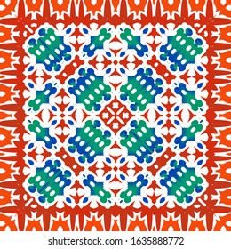 Ornamental talavera mexico tiles decor. Modern design. Vector seamless pattern template. Red gorgeous flower folk print for linens, smartphone cases, scrapbooking, bags or T-shirts.