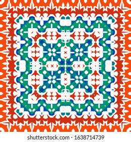 Ornamental talavera mexico tiles decor. Modern design. Vector seamless pattern template. Red gorgeous flower folk print for linens, smartphone cases, scrapbooking, bags or T-shirts.
