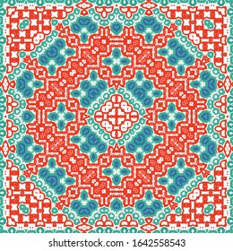 Ornamental talavera mexico tiles decor. Kitchen design. Vector seamless pattern poster. Red gorgeous flower folk print for linens, smartphone cases, scrapbooking, bags or T-shirts.