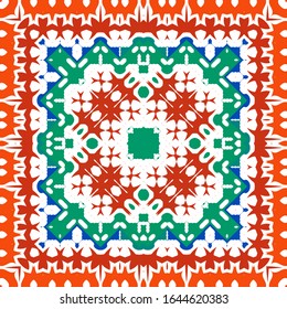 Ornamental talavera mexico tiles decor. Modern design. Vector seamless pattern template. Red gorgeous flower folk print for linens, smartphone cases, scrapbooking, bags or T-shirts.