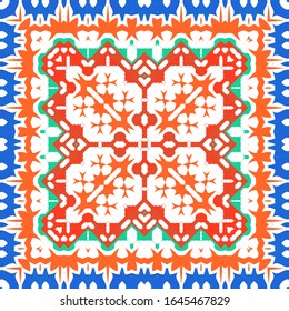 Ornamental talavera mexico tiles decor. Modern design. Vector seamless pattern template. Red gorgeous flower folk print for linens, smartphone cases, scrapbooking, bags or T-shirts.