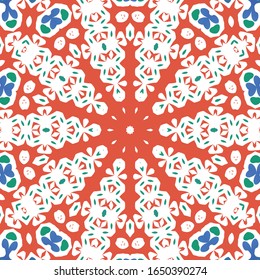 Ornamental talavera mexico tiles decor. Creative design. Vector seamless pattern elements. Red gorgeous flower folk print for linens, smartphone cases, scrapbooking, bags or T-shirts.
