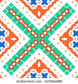 Ornamental talavera mexico tiles decor. Modern design. Vector seamless pattern template. Red gorgeous flower folk print for linens, smartphone cases, scrapbooking, bags or T-shirts.