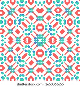 Ornamental talavera mexico tiles decor. Graphic design. Vector seamless pattern flyer. Red gorgeous flower folk print for linens, smartphone cases, scrapbooking, bags or T-shirts.