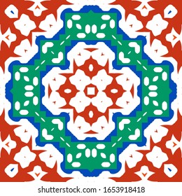 Ornamental talavera mexico tiles decor. Modern design. Vector seamless pattern template. Red gorgeous flower folk print for linens, smartphone cases, scrapbooking, bags or T-shirts.