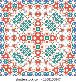 Ornamental talavera mexico tiles decor. Creative design. Vector seamless pattern elements. Red gorgeous flower folk print for linens, smartphone cases, scrapbooking, bags or T-shirts.