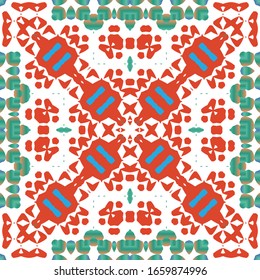 Ornamental talavera mexico tiles decor. Creative design. Vector seamless pattern elements. Red gorgeous flower folk print for linens, smartphone cases, scrapbooking, bags or T-shirts.