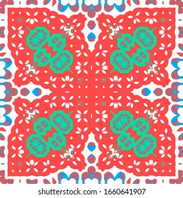 Ornamental talavera mexico tiles decor. Creative design. Vector seamless pattern elements. Red gorgeous flower folk print for linens, smartphone cases, scrapbooking, bags or T-shirts.