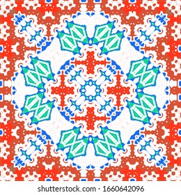 Ornamental talavera mexico tiles decor. Modern design. Vector seamless pattern template. Red gorgeous flower folk print for linens, smartphone cases, scrapbooking, bags or T-shirts.