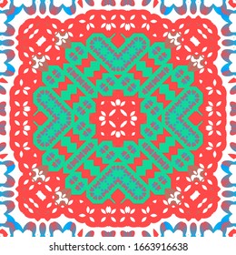 Ornamental talavera mexico tiles decor. Creative design. Vector seamless pattern elements. Red gorgeous flower folk print for linens, smartphone cases, scrapbooking, bags or T-shirts.