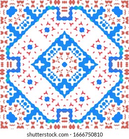 Ornamental talavera mexico tiles decor. Creative design. Kit of vector seamless patterns. Red gorgeous flower folk prints for linens, smartphone cases, scrapbooking, bags or T-shirts.