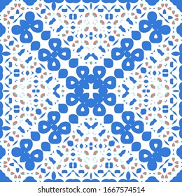 Ornamental talavera mexico tiles decor. Graphic design. Vector seamless pattern flyer. Red gorgeous flower folk print for linens, smartphone cases, scrapbooking, bags or T-shirts.