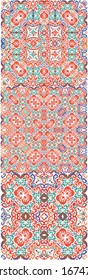 Ornamental talavera mexico tiles decor. Geometric design. Set of vector seamless patterns. Red gorgeous flower folk prints for linens, smartphone cases, scrapbooking, bags or T-shirts.