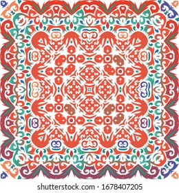 Ornamental talavera mexico tiles decor. Vector seamless pattern texture. Creative design. Red gorgeous flower folk print for linens, smartphone cases, scrapbooking, bags or T-shirts.