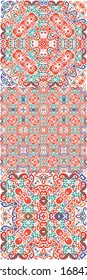 Ornamental talavera mexico tiles decor. Minimal design. Collection of vector seamless patterns. Red gorgeous flower folk prints for linens, smartphone cases, scrapbooking, bags or T-shirts.